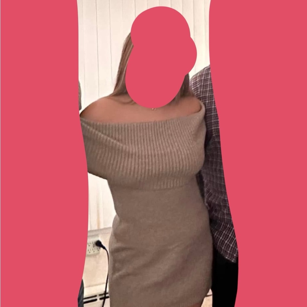 Elegant Off-Shoulder Tan Sweater Dress